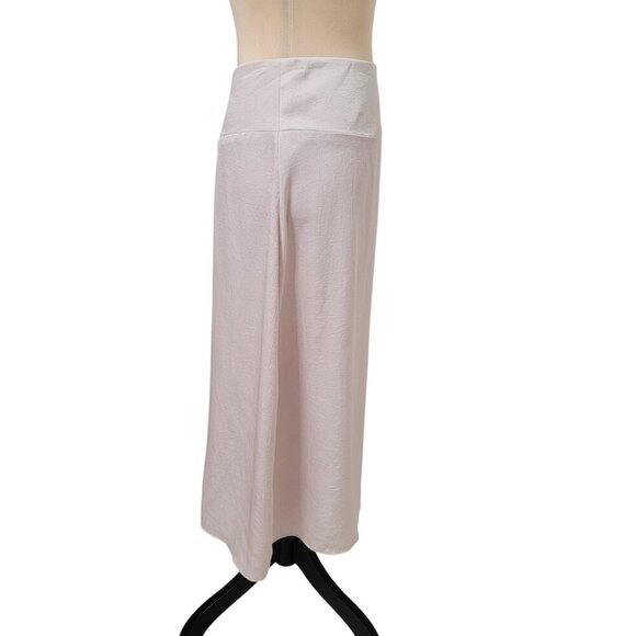 Express Size 4 Bone Colored High Waisted Satin Front Slit Midi Slip Skirt - Picture 9 of 16